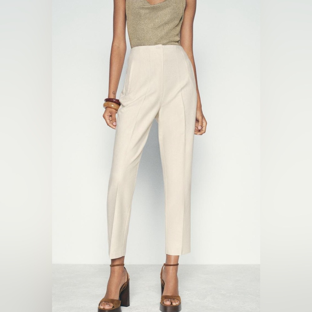 Zara Rustic High-Waisted Pants in Cream